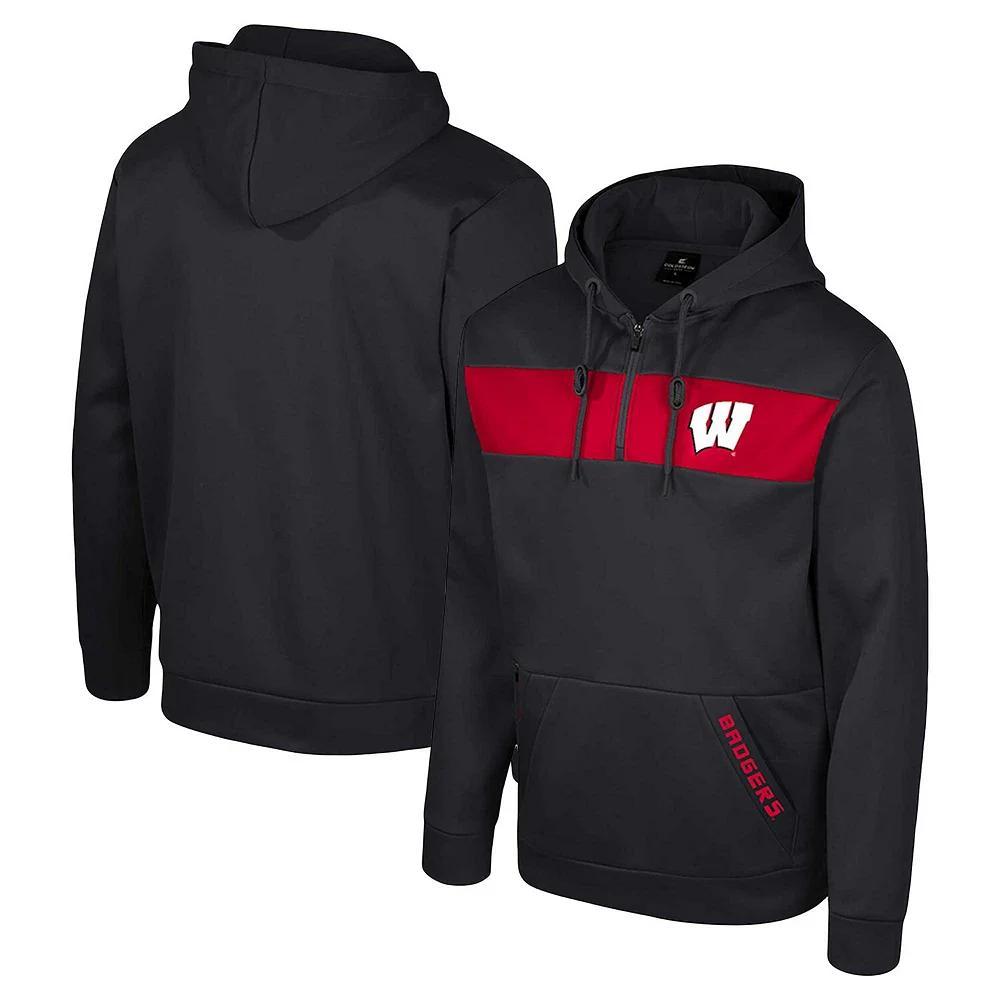 Men's Colosseum  Black Wisconsin Badgers Quarter-Zip Hoodie, Size: Medium Product Image