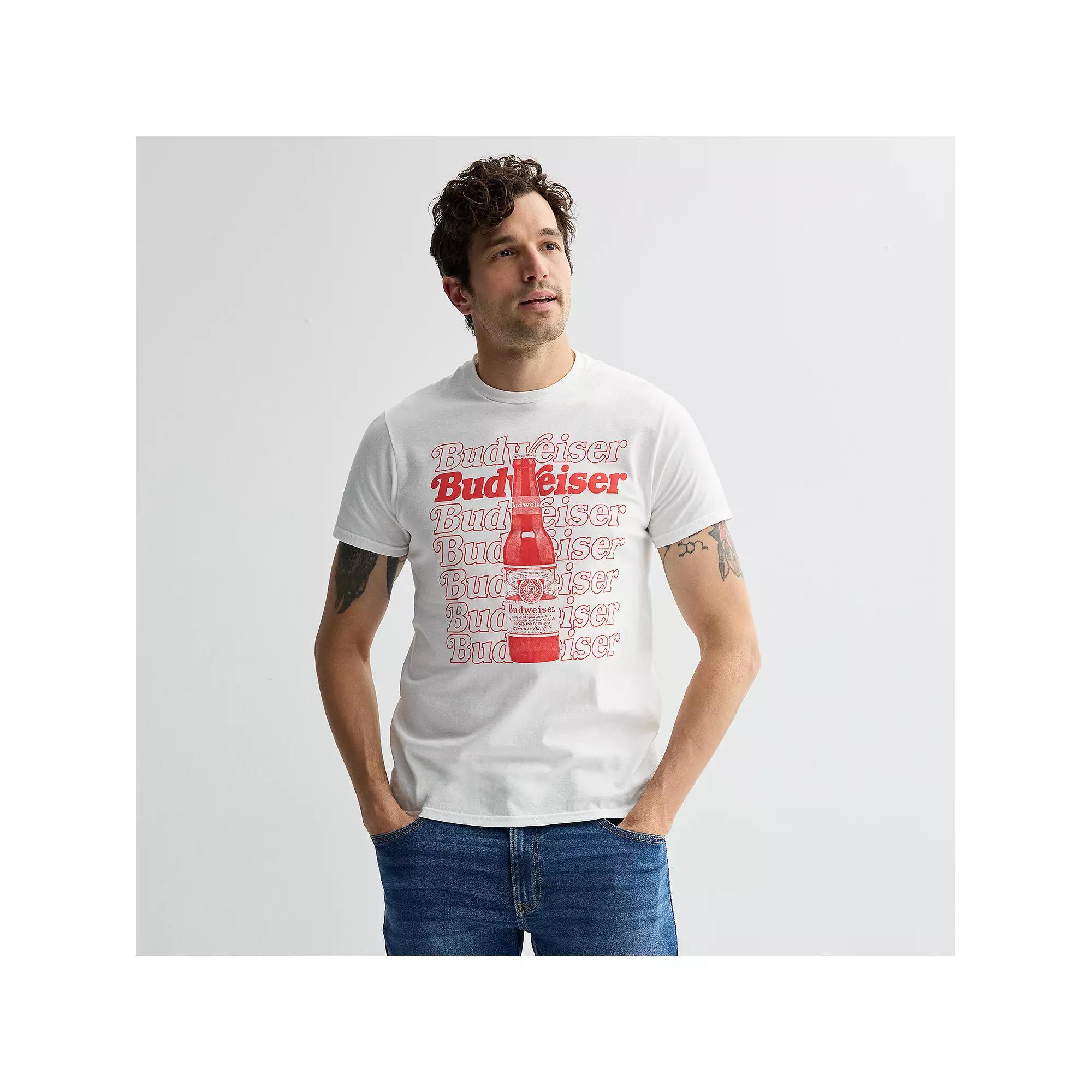 Men's Budweiser Bottle & Repeated Logo Graphic Tee, Size: Medium, White Product Image