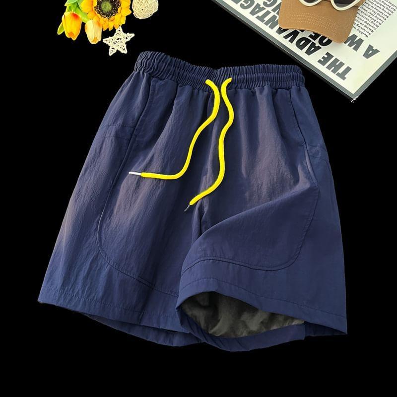 Drawstring Waist Plain Sweat Shorts Product Image