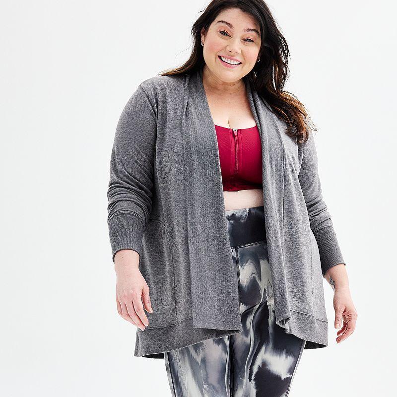 Plus Size Tek Gear French Terry Wrap Cardigan, Womens Grey Gray Product Image