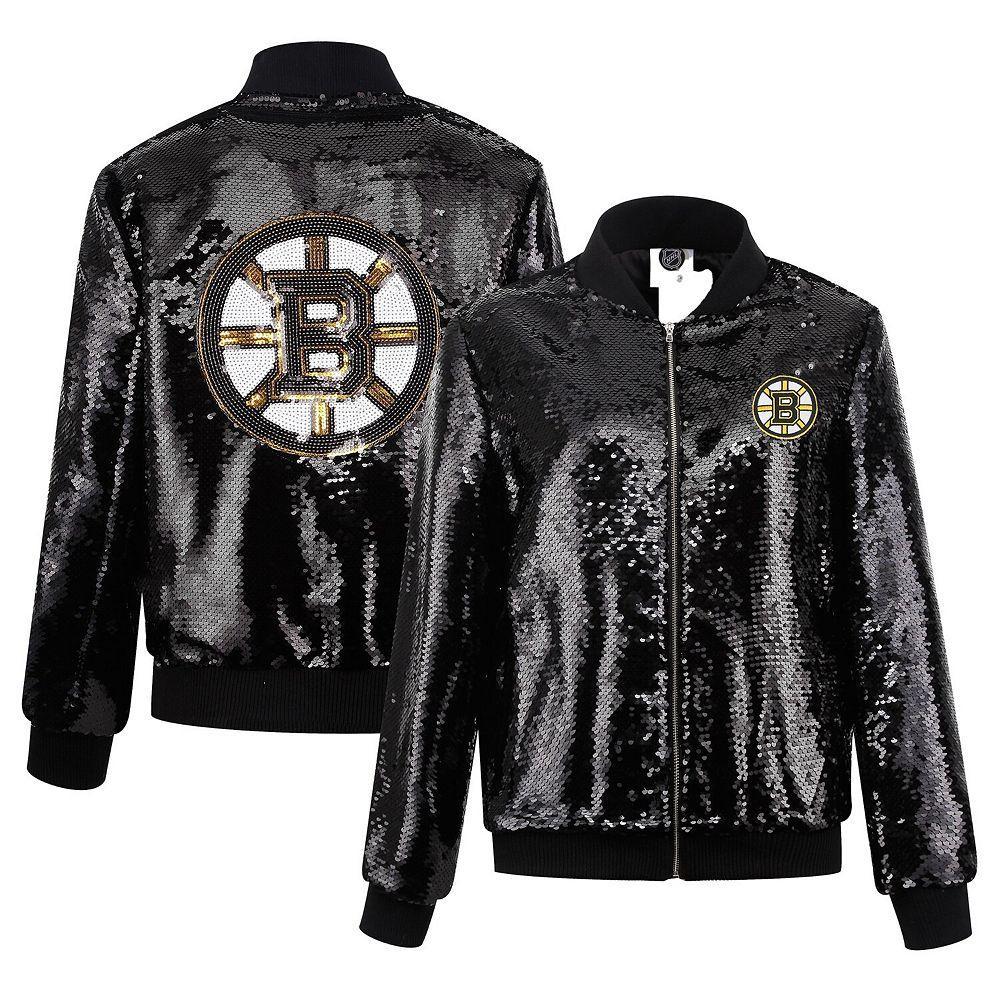 Women's Cuce Black Boston Bruins Sequin Full-Zip Jacket, Size: Large Product Image