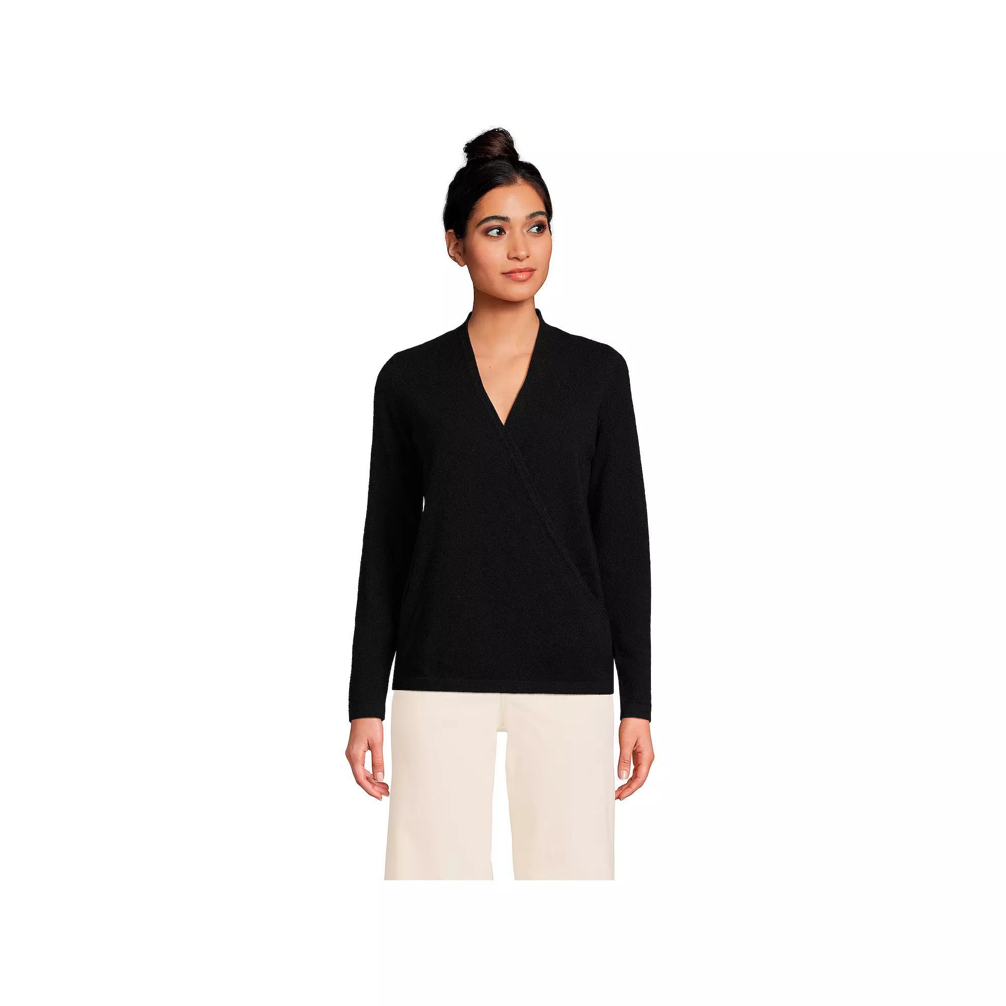 Women's Lands' End Cashmere Long Sleeve Wrap Sweater,  Product Image