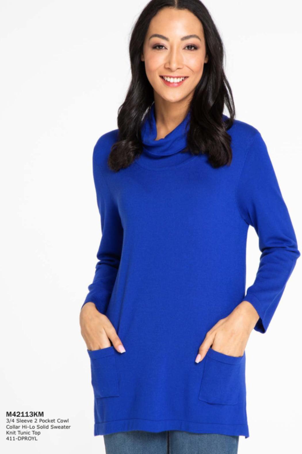 3/4 sleeve cowl neck hi-lo sweater Product Image