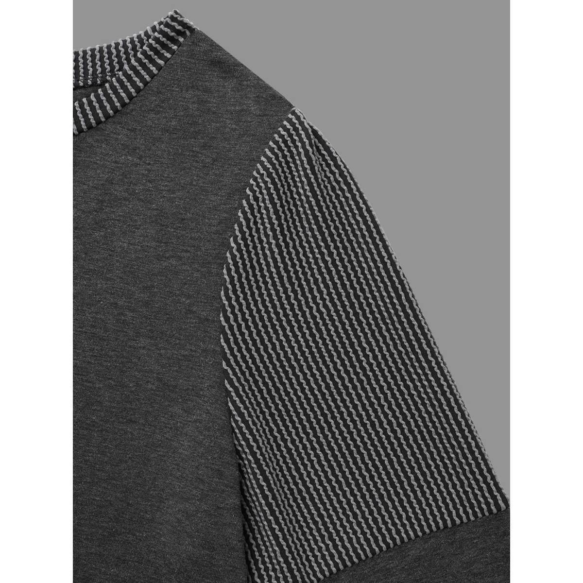 Plus Size Round Neck Textured Patchwork T-shirt Black Women Casual Texture Round Neck Everyday T-shirts BloomChic 14-16/1X Product Image