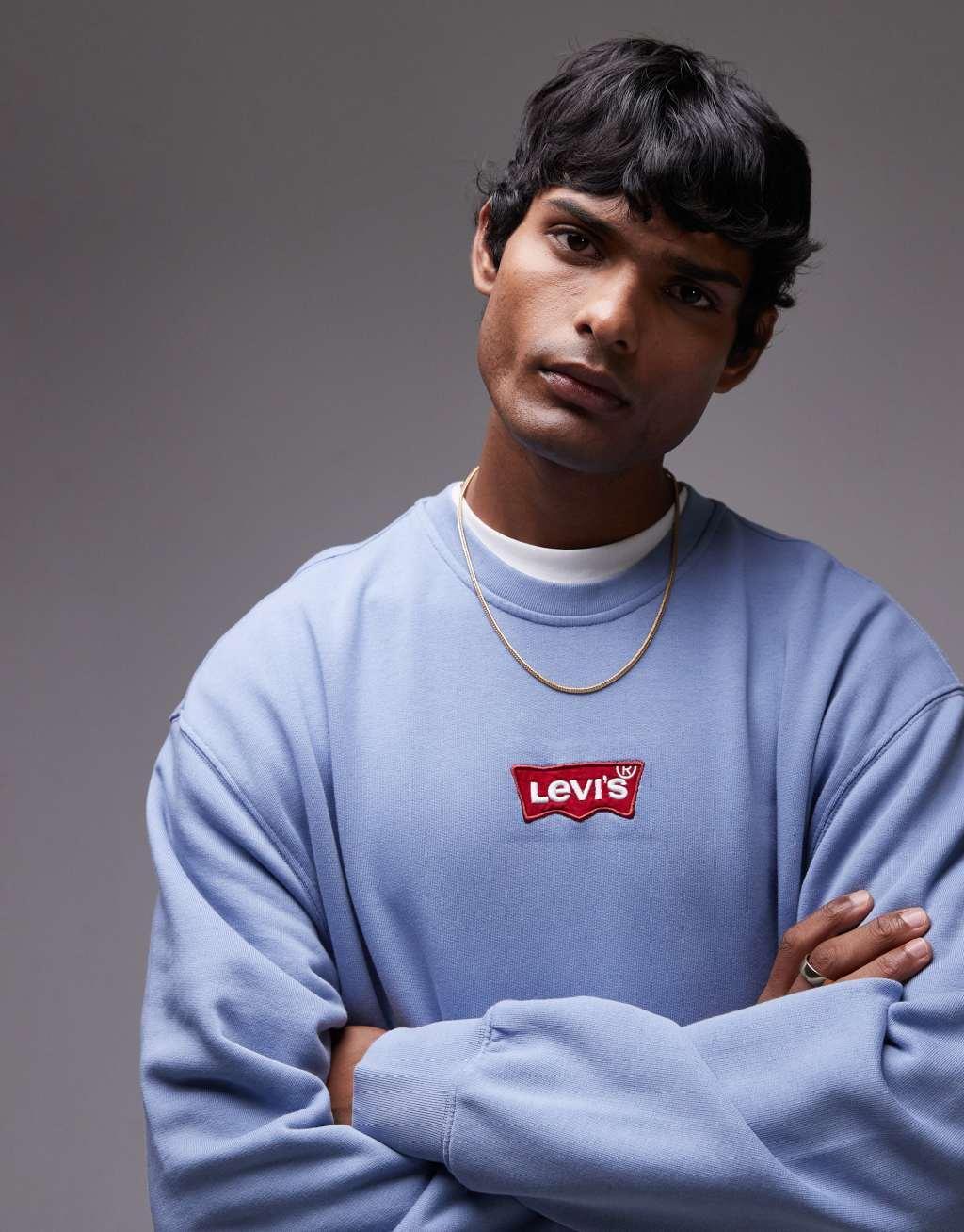 Levi's relaxed fit central batwing logo sweatshirt in light blue Product Image