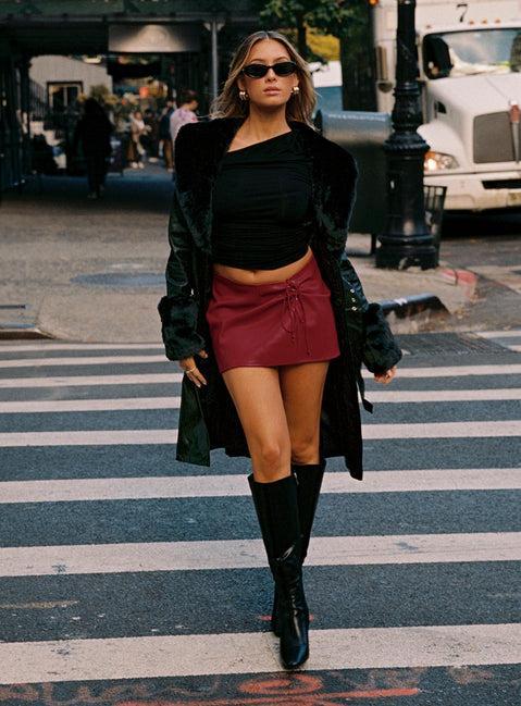 Smolder Tie Up Mini Skirt Red Product Image