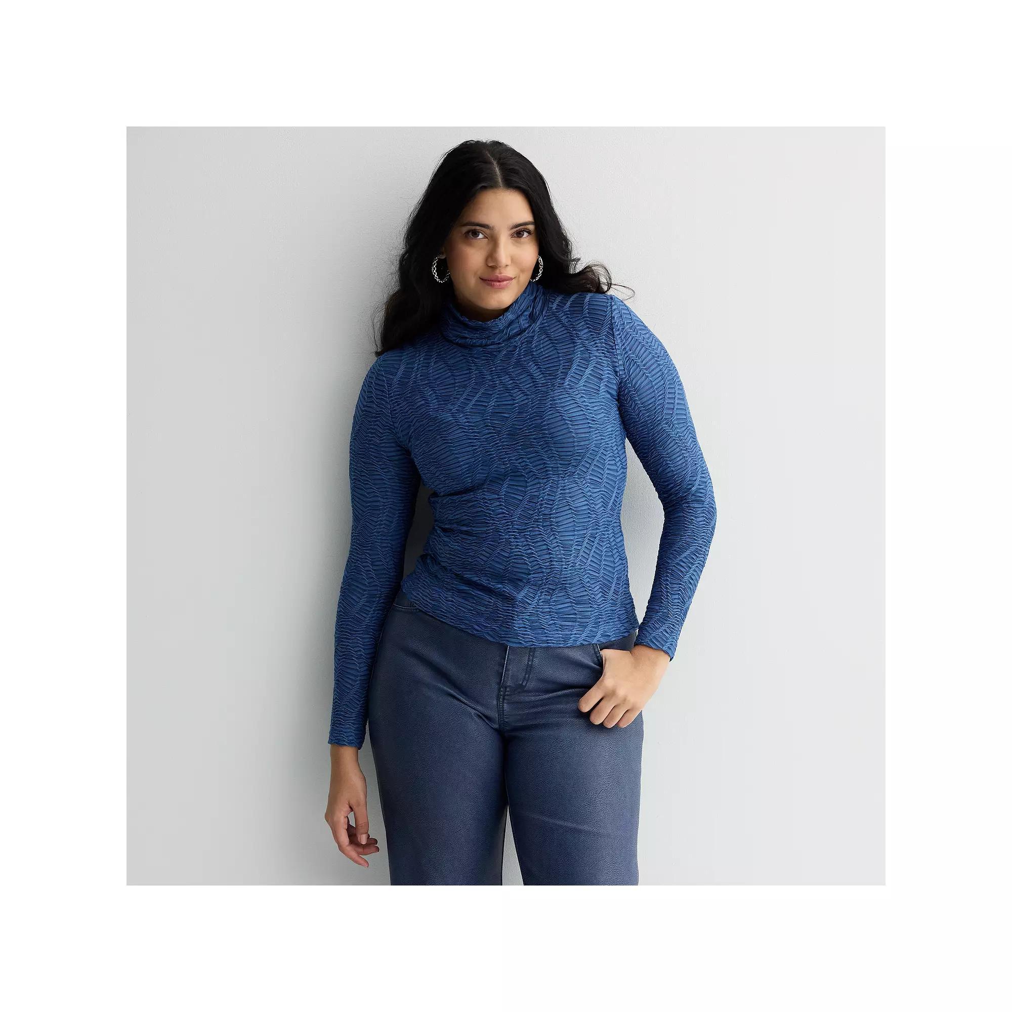 Women's INTEMPO™ Long Sleeve Mockneck Textured Top, Size: XXL, Blue Product Image