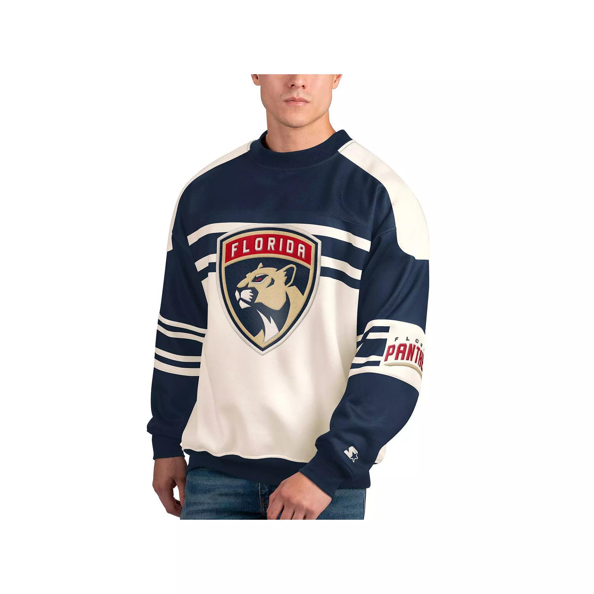 Men's Starter White Florida Panthers Defense Fleece Crewneck Pullover Sweatshirt, Size: 2XL, Pnt White Product Image