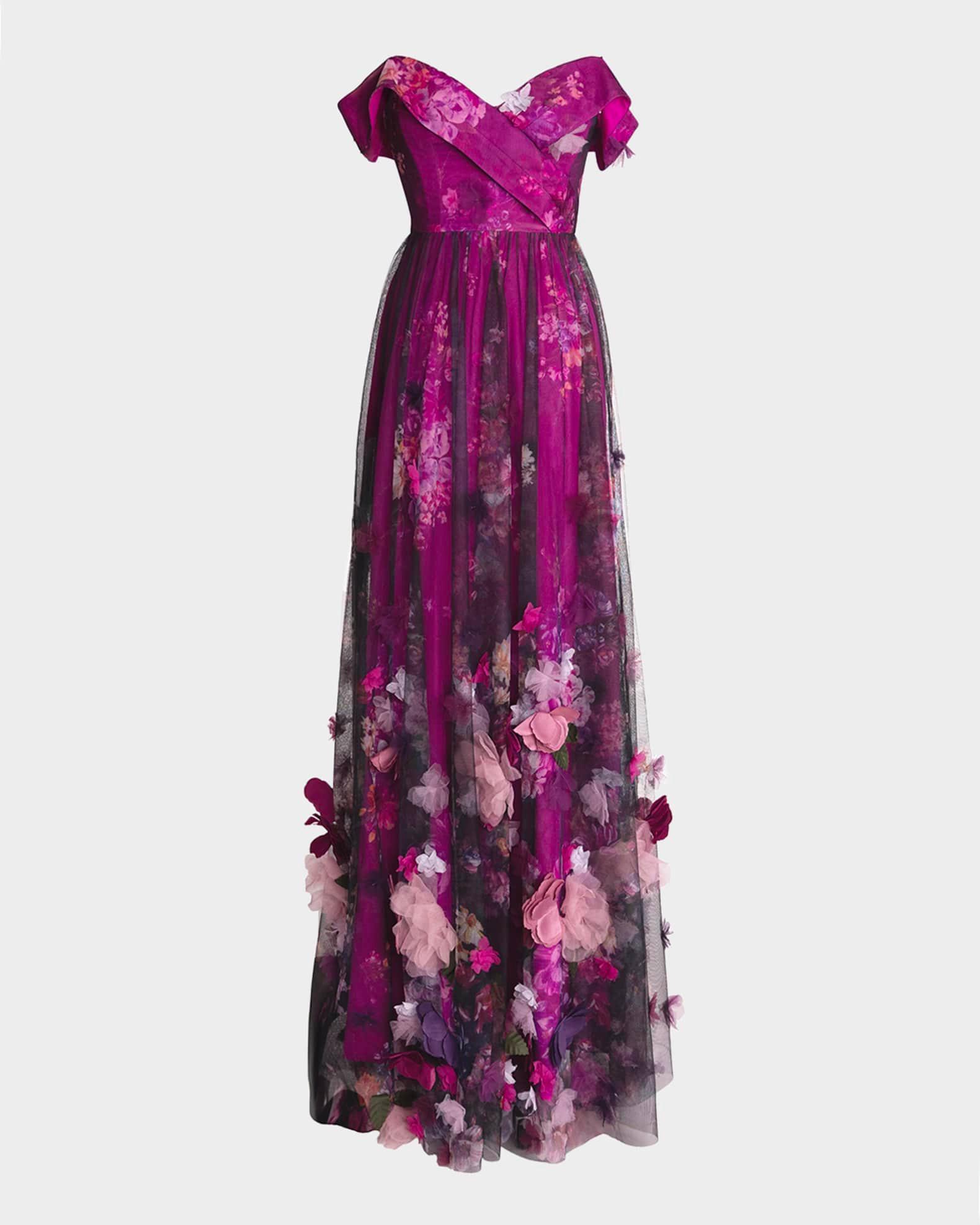 Aurea Off-Shoulder Floral Applique Gown Product Image