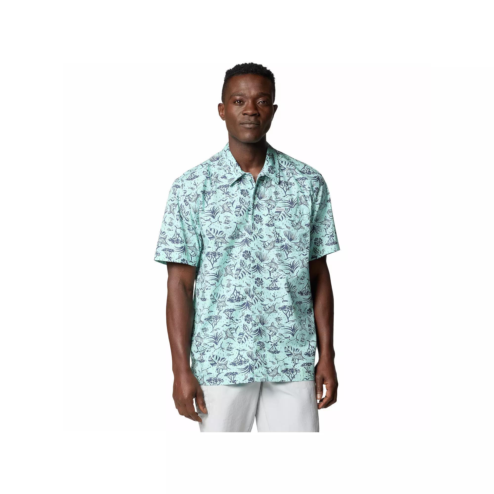 Men's Columbia Trollers Best Short Sleeve Button-Down Shirt, Size: Large, Spray Marlin Chase Product Image