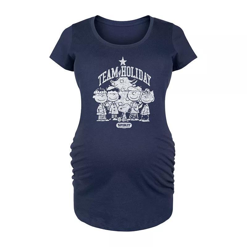 Maternity Peanuts Team Holiday Spirit Graphic Tee, Womens Blue Product Image