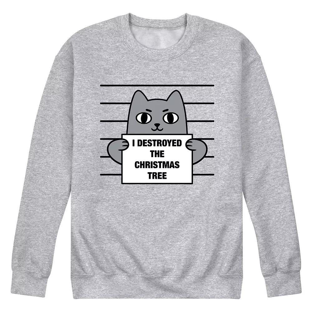 Men's Destroyed Christmas Tree Cat Sweatshirt,  Product Image