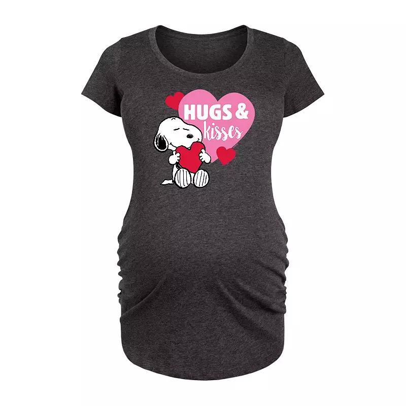 Maternity Peanuts Snoopy Hugs And Kisses Graphic Tee, Womens Heather Grey Product Image