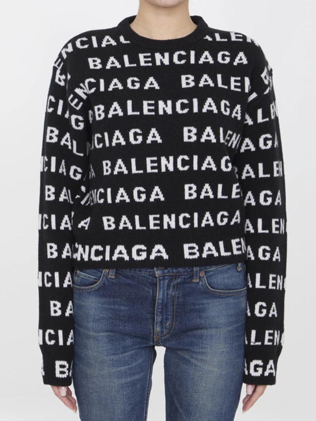 BALENCIAGA Logo Wool Sweater In Black Product Image