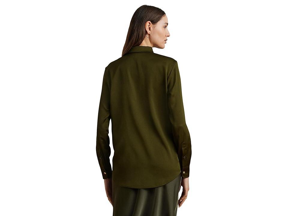 Lauren Ralph Lauren Classic Fit Satin Charmeuse Shirt (Botanic Green) Women's Clothing Product Image