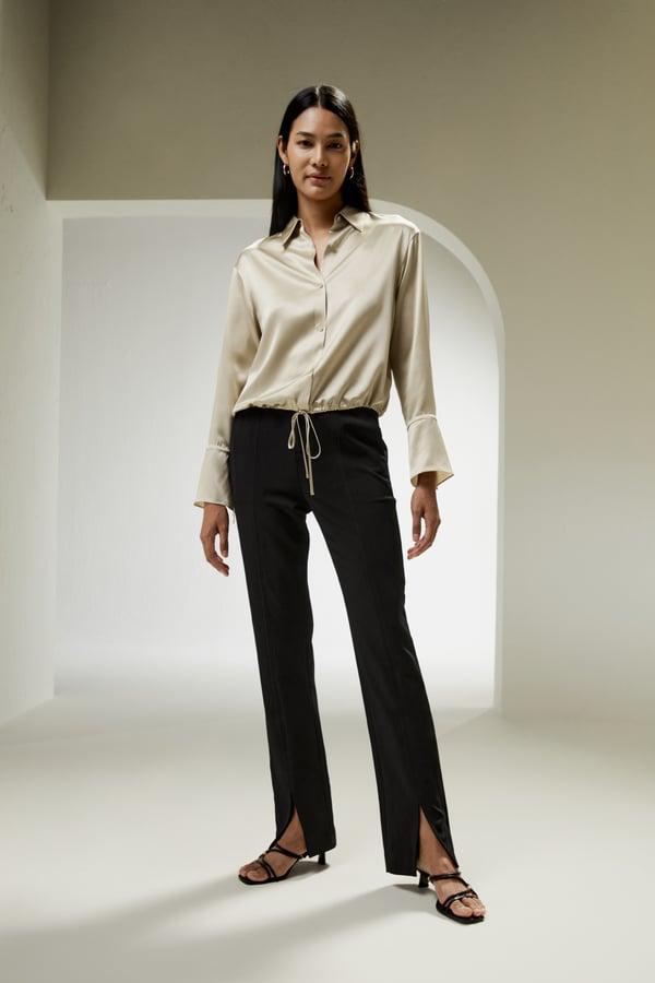 LILYSILK Womens Button Up Shirt Silk - Taupe Natural Silk - Fashionable Drawstring Shirt XL Product Image