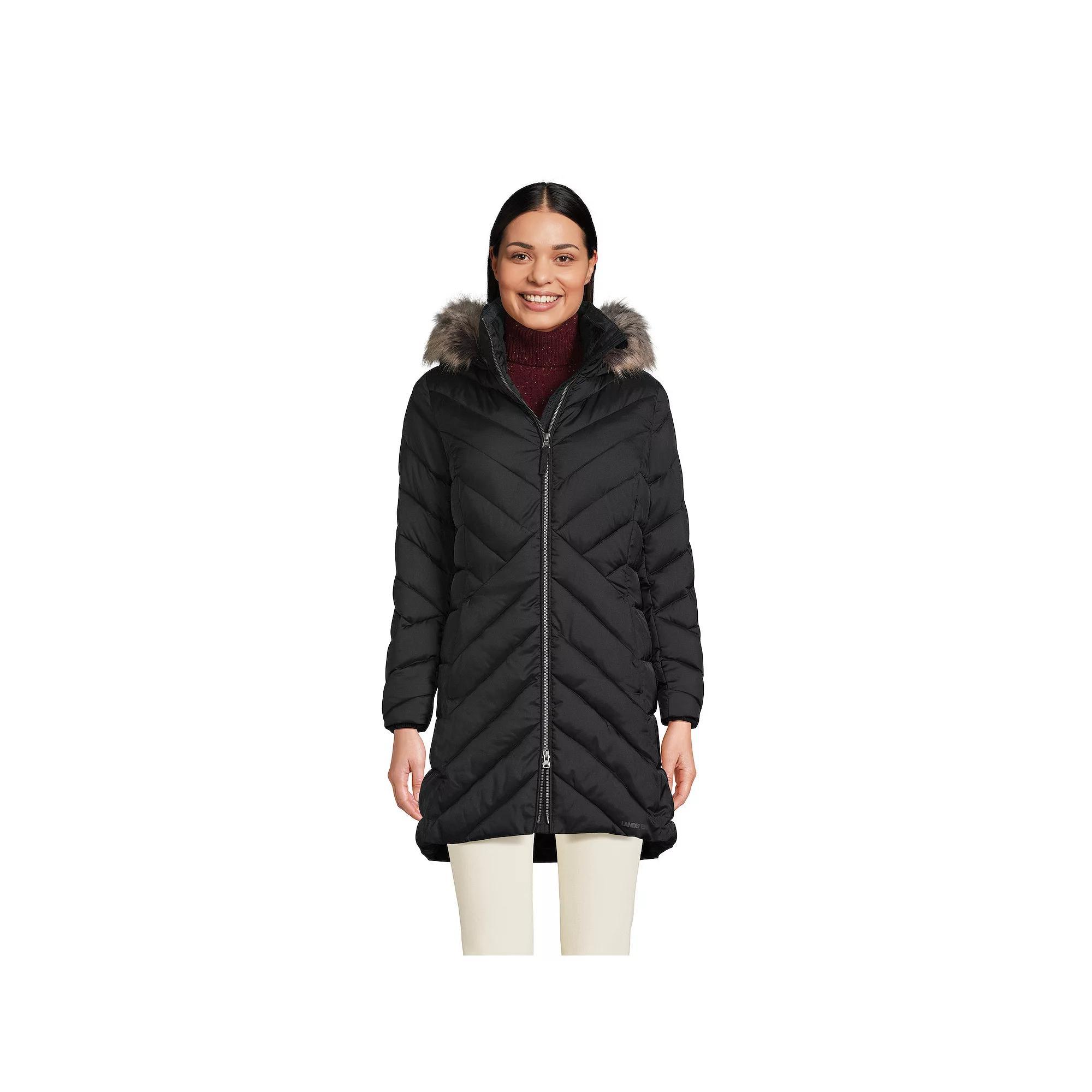 Petite Lands’ End Insulated Cozy Fleece Lined Faux-Fur Trim Hood Puffer Coat, Women's,  Product Image
