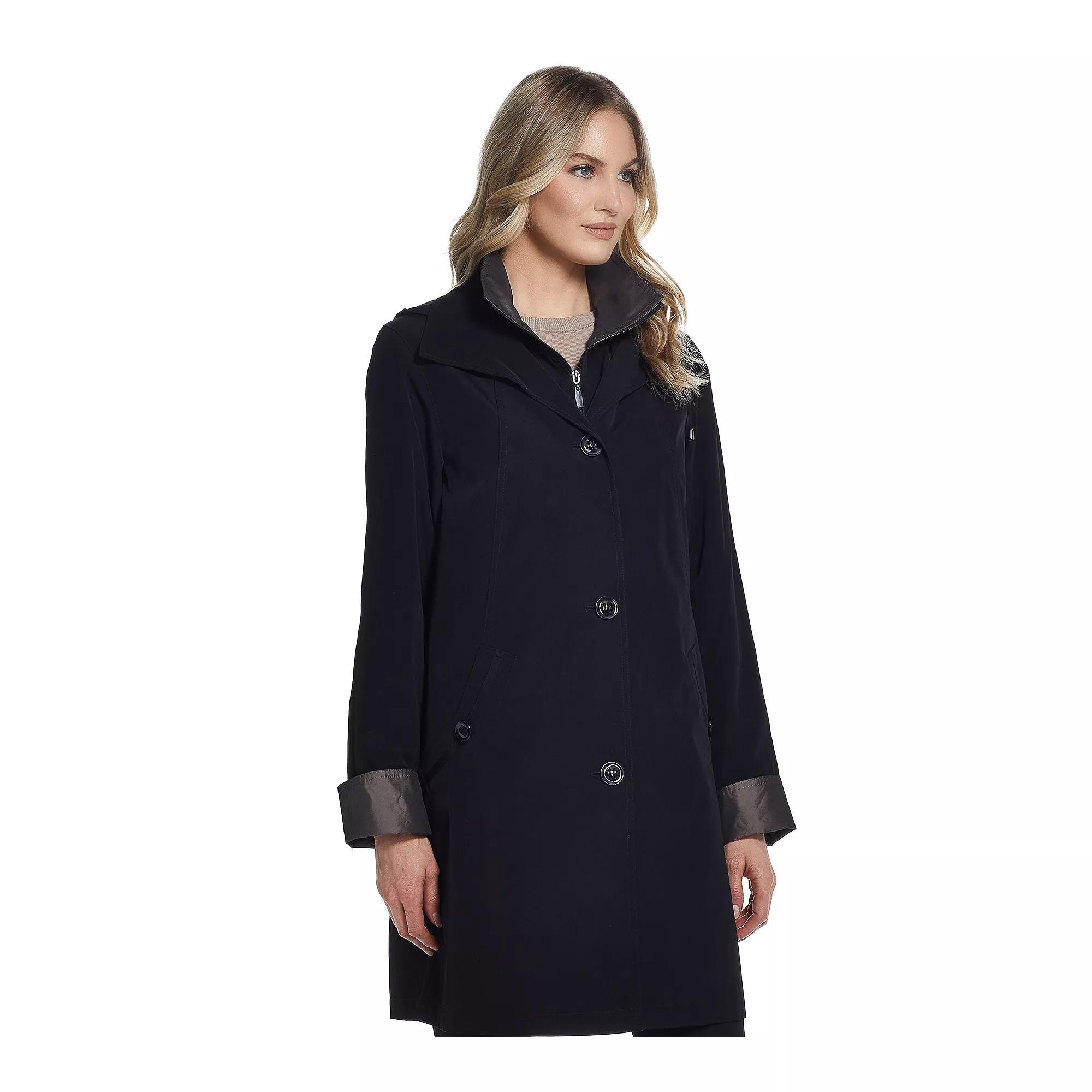 Women's Gallery Contrast-Trim Hood Rain Jacket,  Product Image