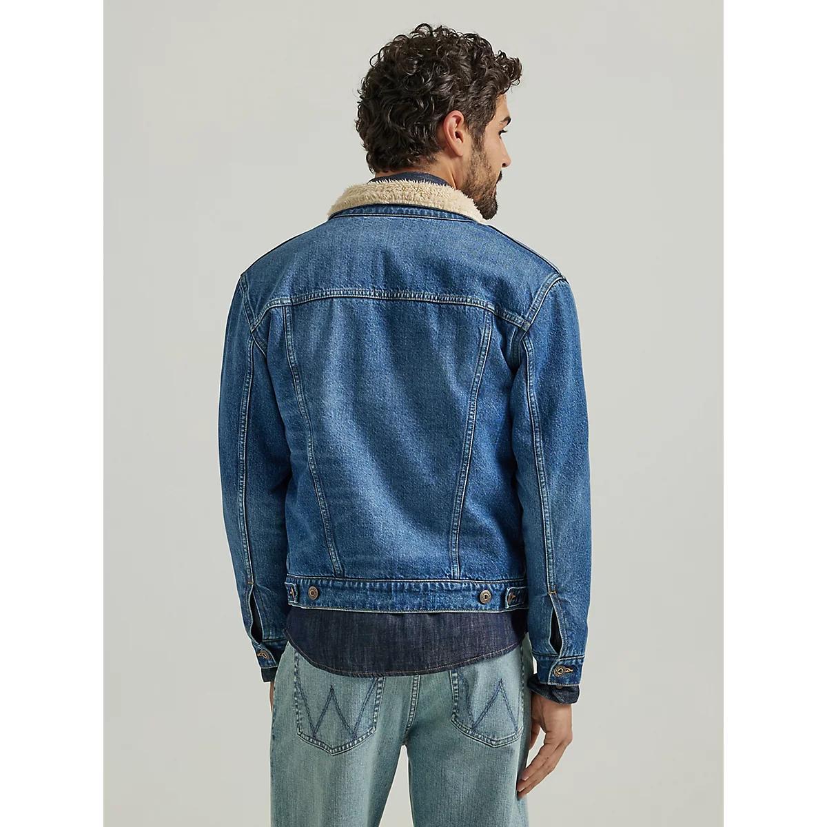 Men's Wrangler® Sherpa Lined Denim Jacket in Mid Wash Product Image