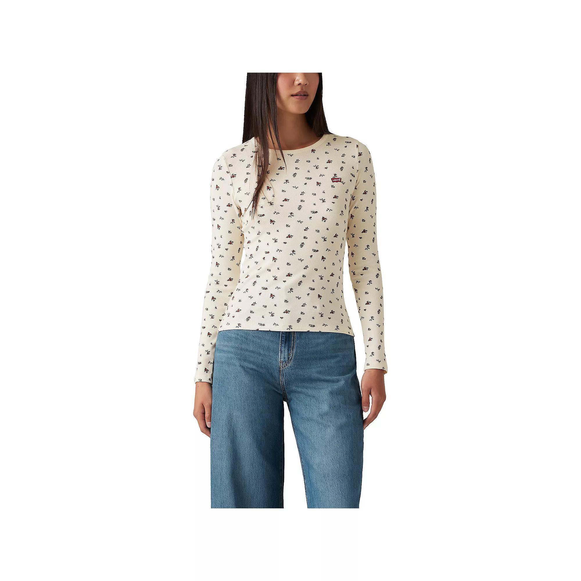 Women's Levi's® Hayes Long Sleeve Crewneck Tee, Size: XXL, Sigrid Ditsy Egret Product Image
