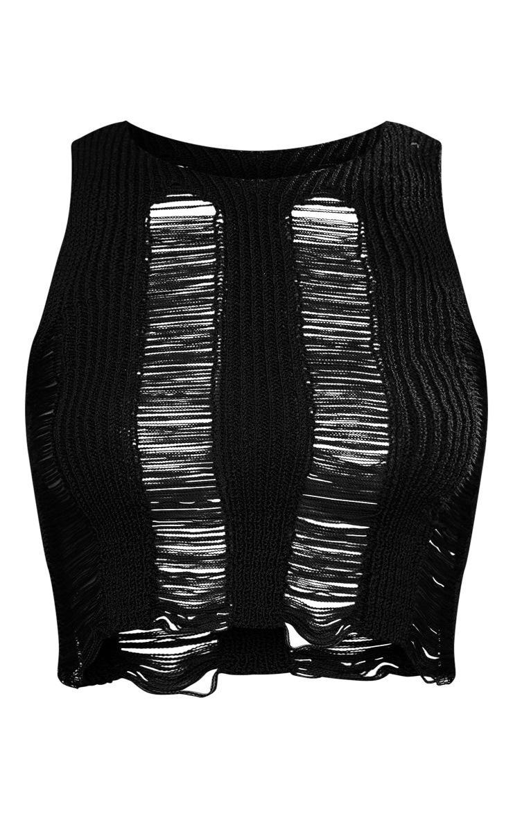 Black Distressed Ladder Knit Top Product Image