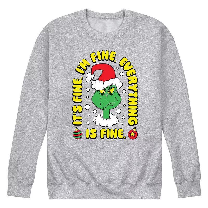 Men's Dr. Seuss The Grinch Everything Is Fine Fleece Sweatshirt, Size: Medium, Grey Gray Product Image