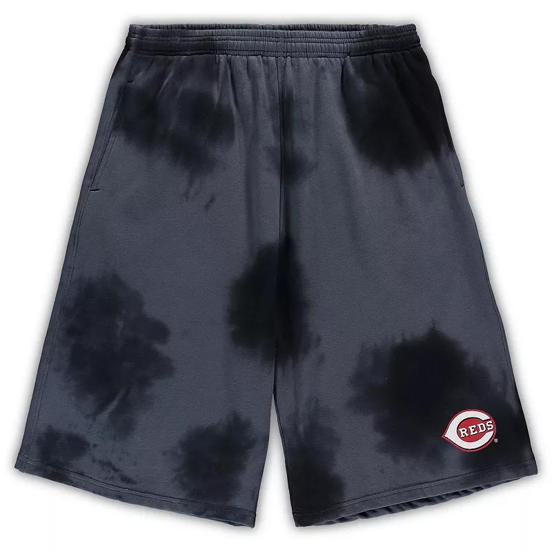 Mens Black Cincinnati Reds Big & Tall Tye Dye Fleece Shorts Product Image