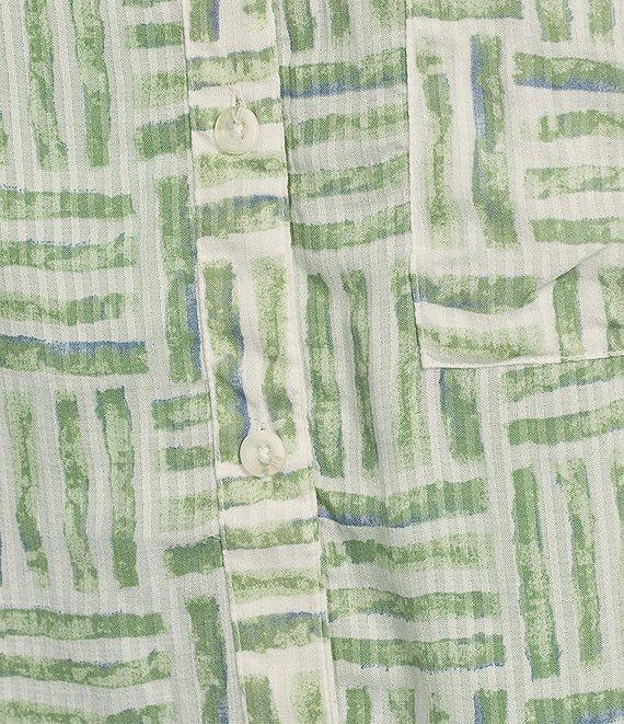 Intro Woven Bok Choy Split V-Neck 3/4 Roll-Tab Sleeve Button-Front Shirt Product Image