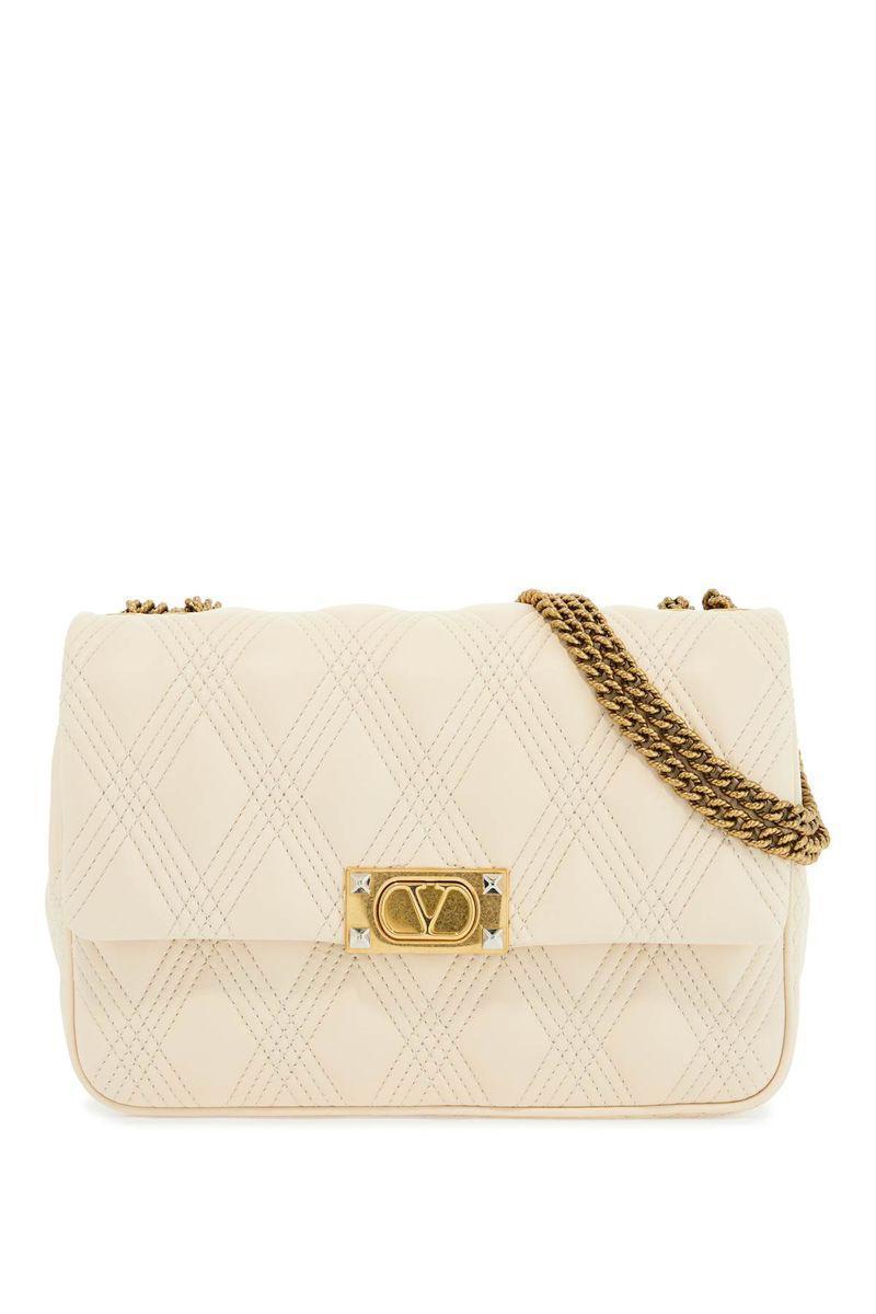 VALENTINO GARAVANI Quilted Shoulder Bag Butter White With Golden Chain Product Image