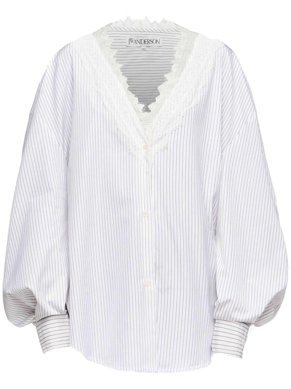 JW ANDERSON Lace Trim V Neck Shirt In White Product Image