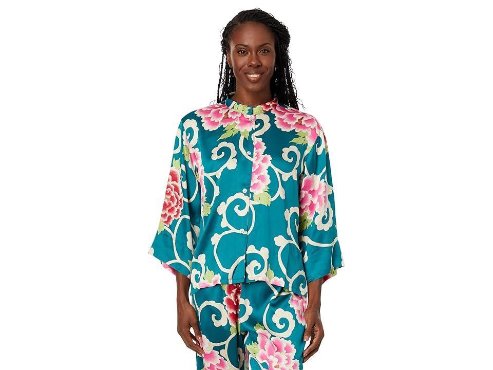 N by Natori Saz Satin PJ Set (Spruce Multi) Women's Pajama Sets Product Image