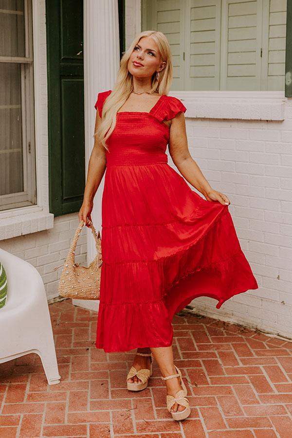 Napa Valley Retreat Smocked Midi In Red Curves Product Image