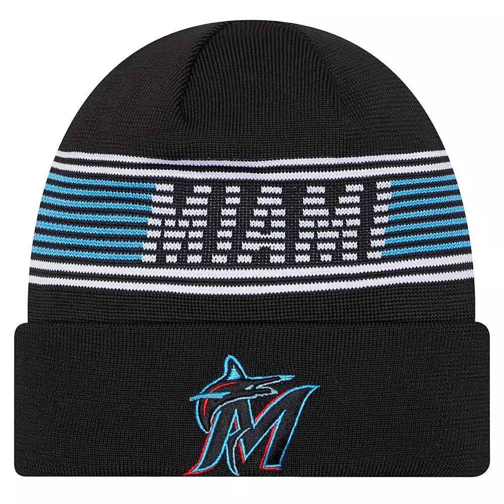 Men's New Era Black Miami Marlins Authentic Collection Cuffed Knit Hat Product Image