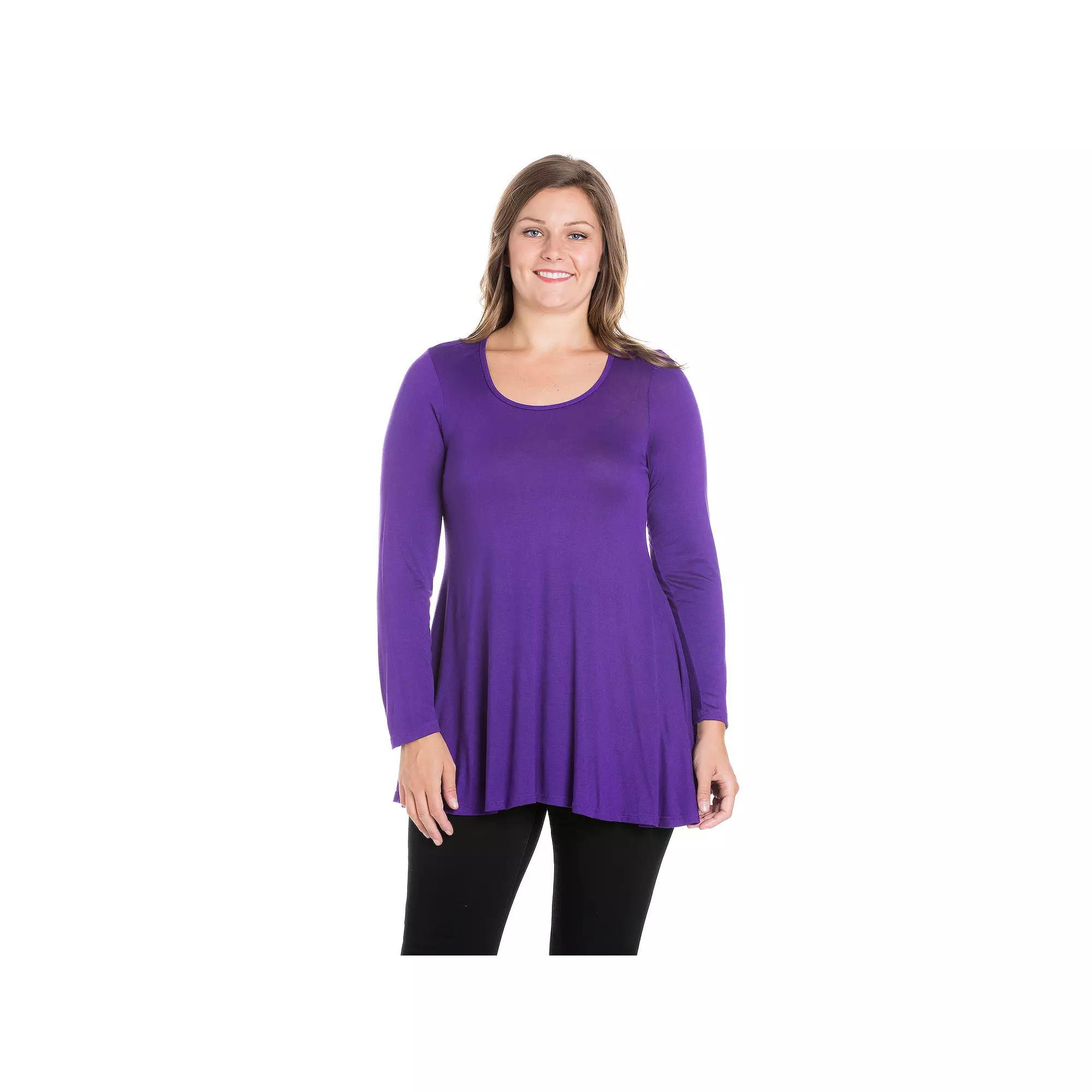 Plus Size 24Seven Comfort Apparel Poised Long Sleeve Swing Tunic Top, Women's, Size: 3XL, Purple Product Image