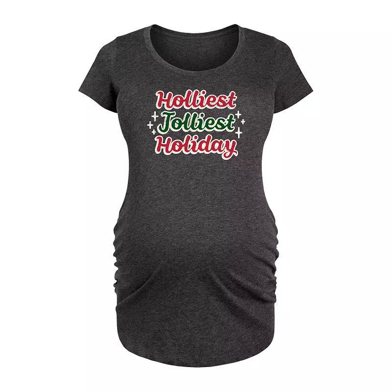 Maternity Holliest Jolliest Holiday Graphic Tee, Womens Heather Grey Product Image