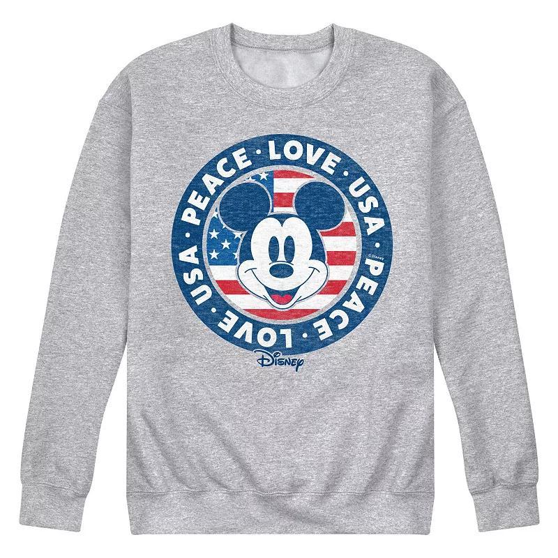 Disney's Mickey Mouse Men's Peace Love USA Fleece Sweatshirt, Size: Small, Gray Product Image