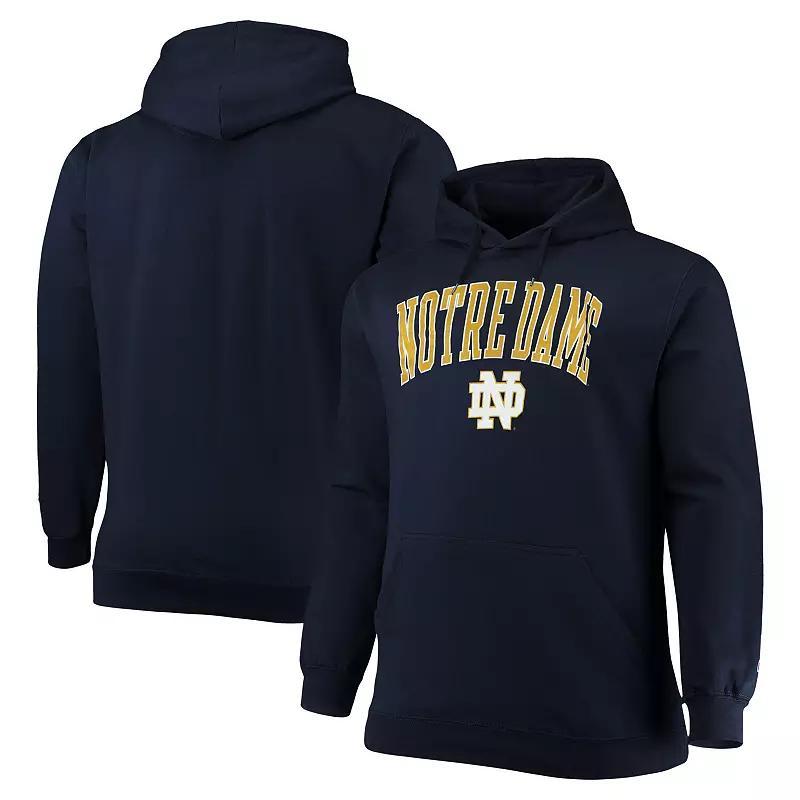 Men's Champion Navy Notre Dame Fighting Irish Big & Tall Arch Over Logo Powerblend Pullover Hoodie, Size: XLT, Blue Product Image