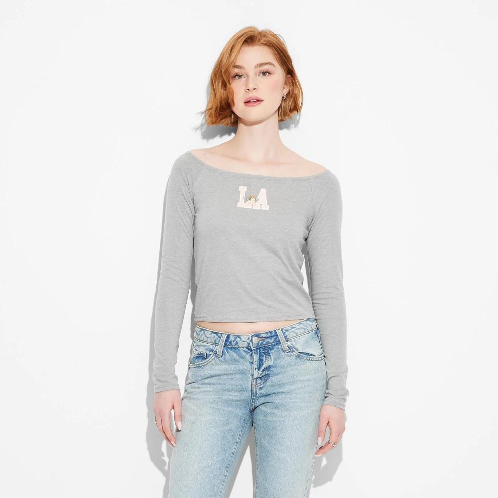 Womens LA Long Sleeve Graphic T-Shirt - Heather Product Image