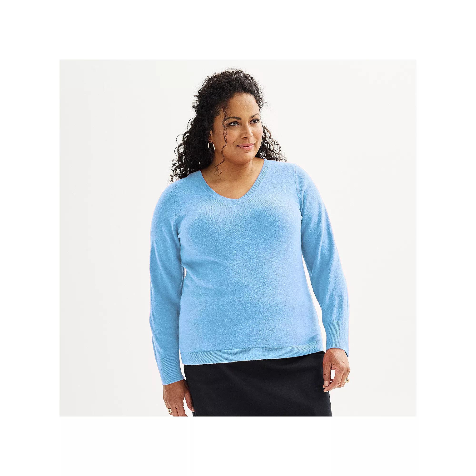 Plus Size Croft & Barrow® Extra Soft V-Neck Sweater, Women's, Size: 5XL, Secret Peri Product Image