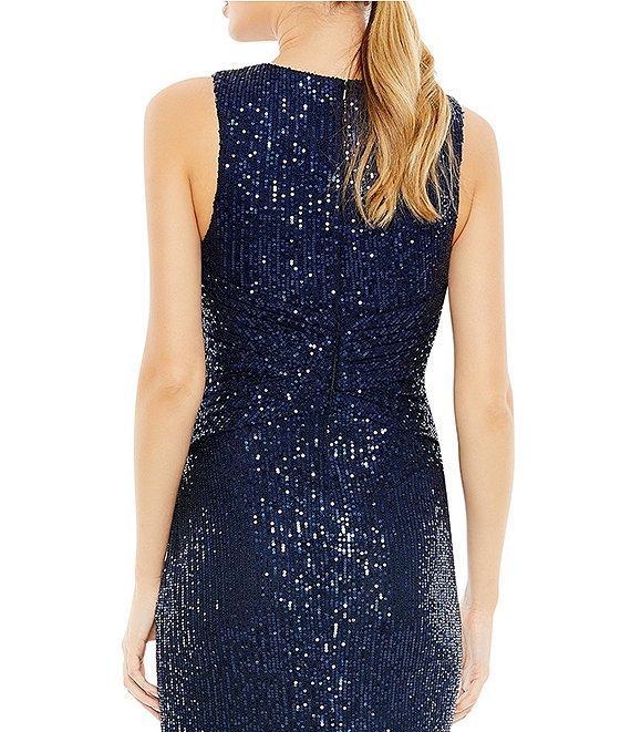 Mac Duggal V-Neck Sleeveless Ruched Waist Front Slit Sequin Gown Product Image