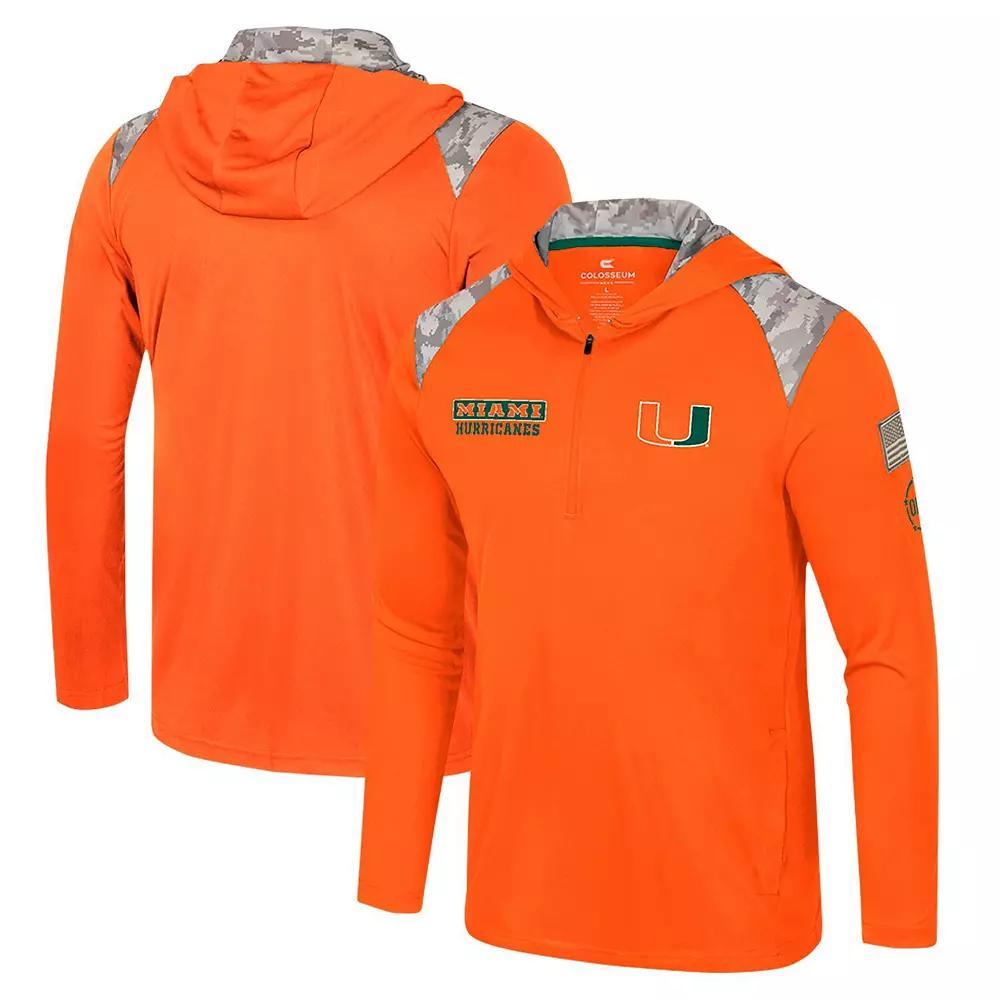 Men's Colosseum Orange Miami Hurricanes OHT Military Appreciation Quarter-Zip Hoodie Jacket, Size: Medium Product Image