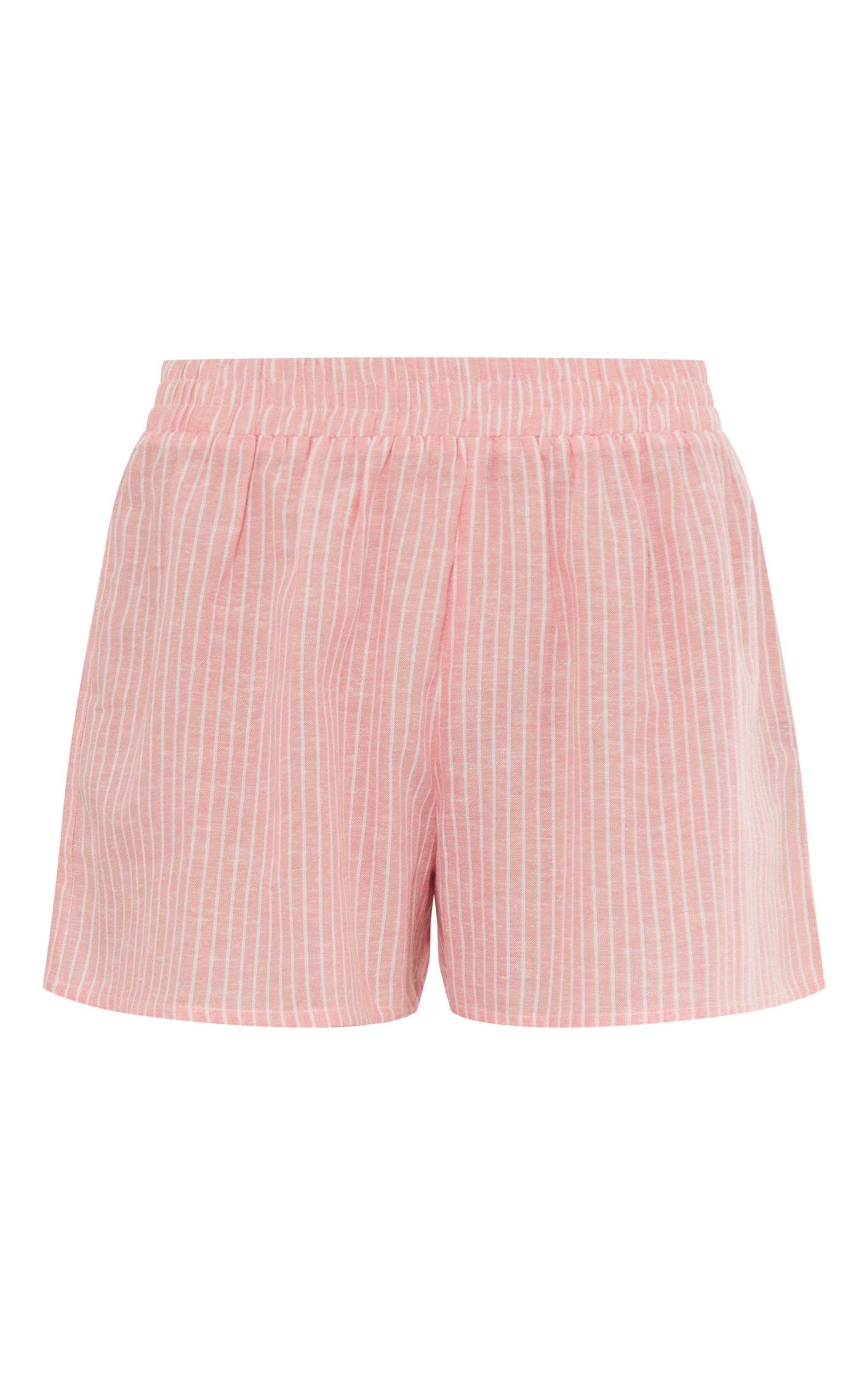 Pink Pinstripe Linen Look Basic Shorts Product Image