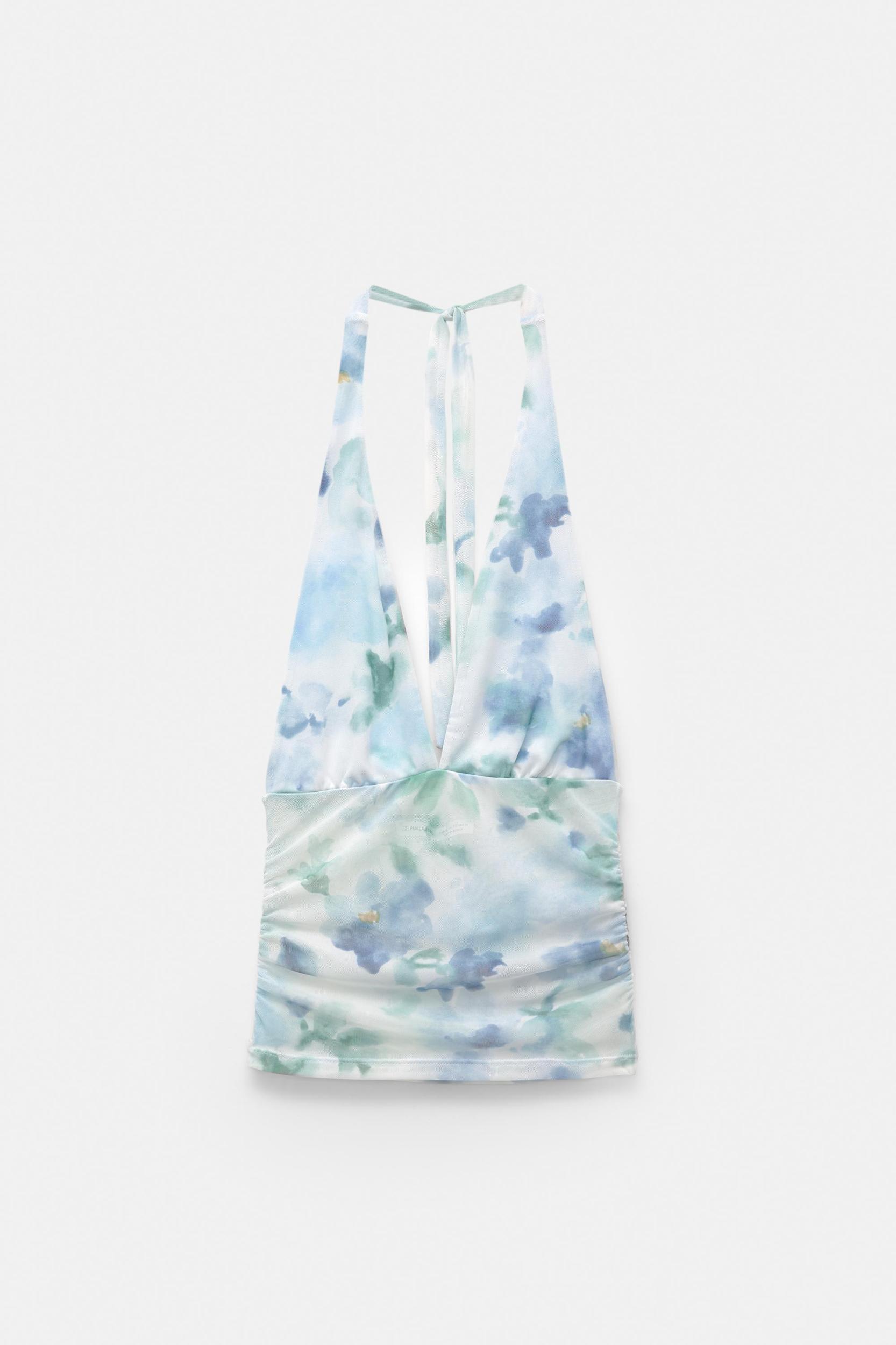 Blue floral halter top Product Image