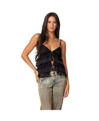 Edikted Womens Lacey Split Front Ruffle Tank Top Product Image