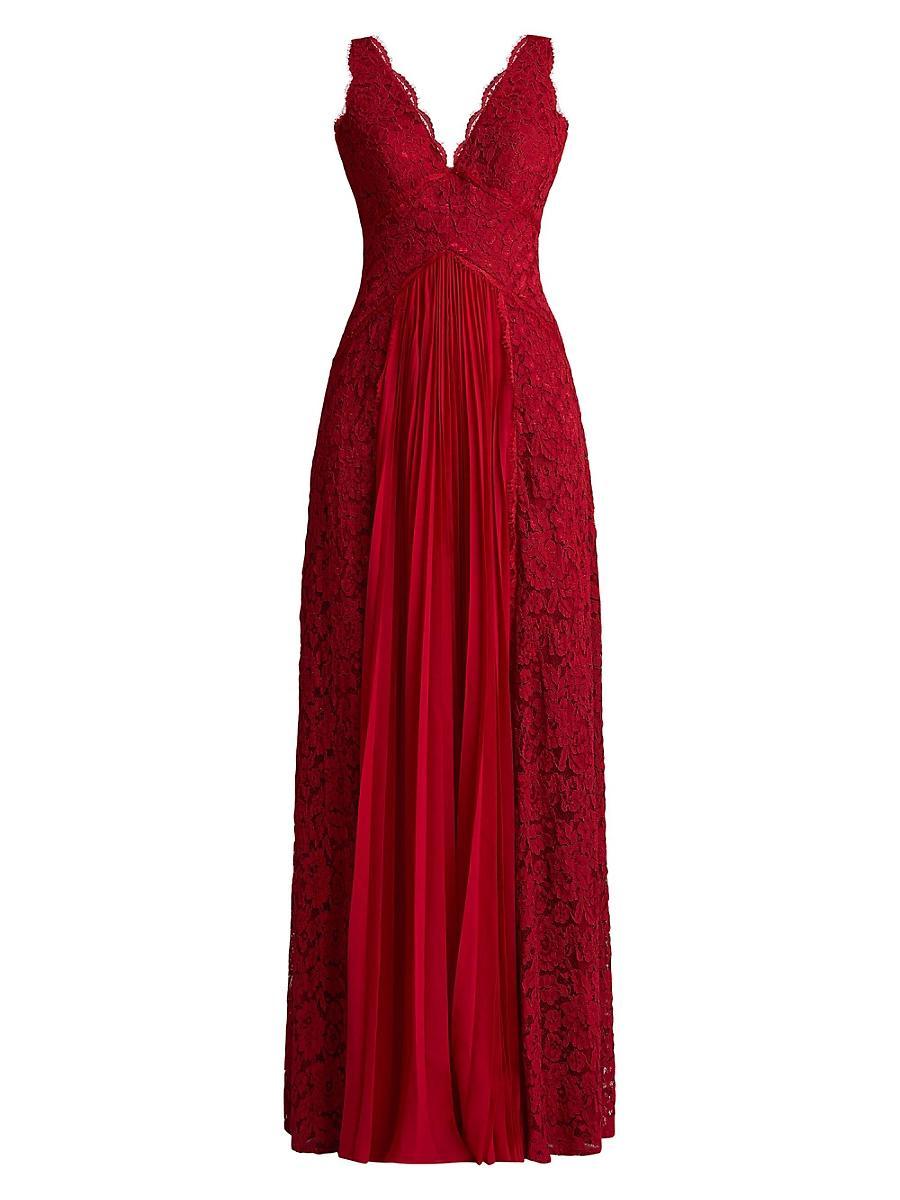 Womens Lace Pleated Overlay A-Line Gown Product Image