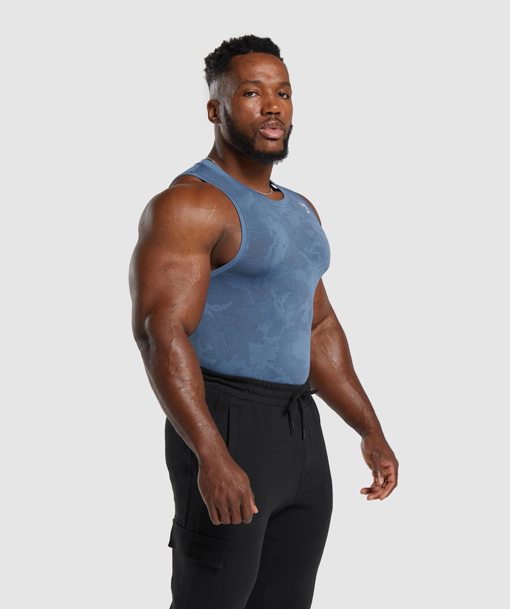 Gymshark Geo Seamless Tank - Faded Blue/Titanium Blue Male Product Image