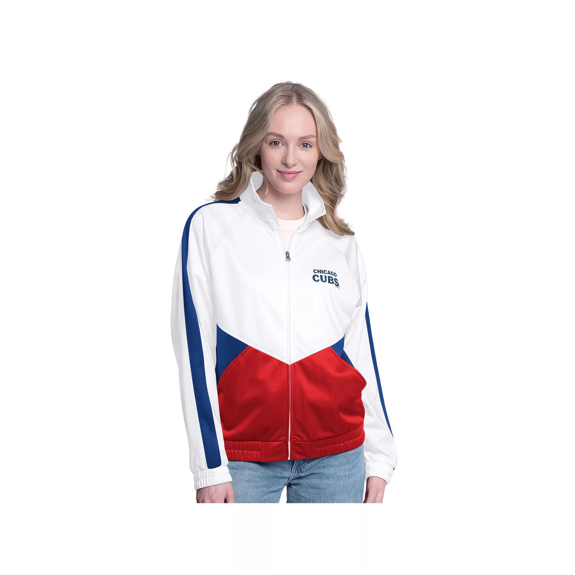 Women's G-III Sports by Carl Banks  White/Royal Chicago Cubs Rally Rhinestone Raglan Full-Zip Track Jacket, Size: XXL Product Image
