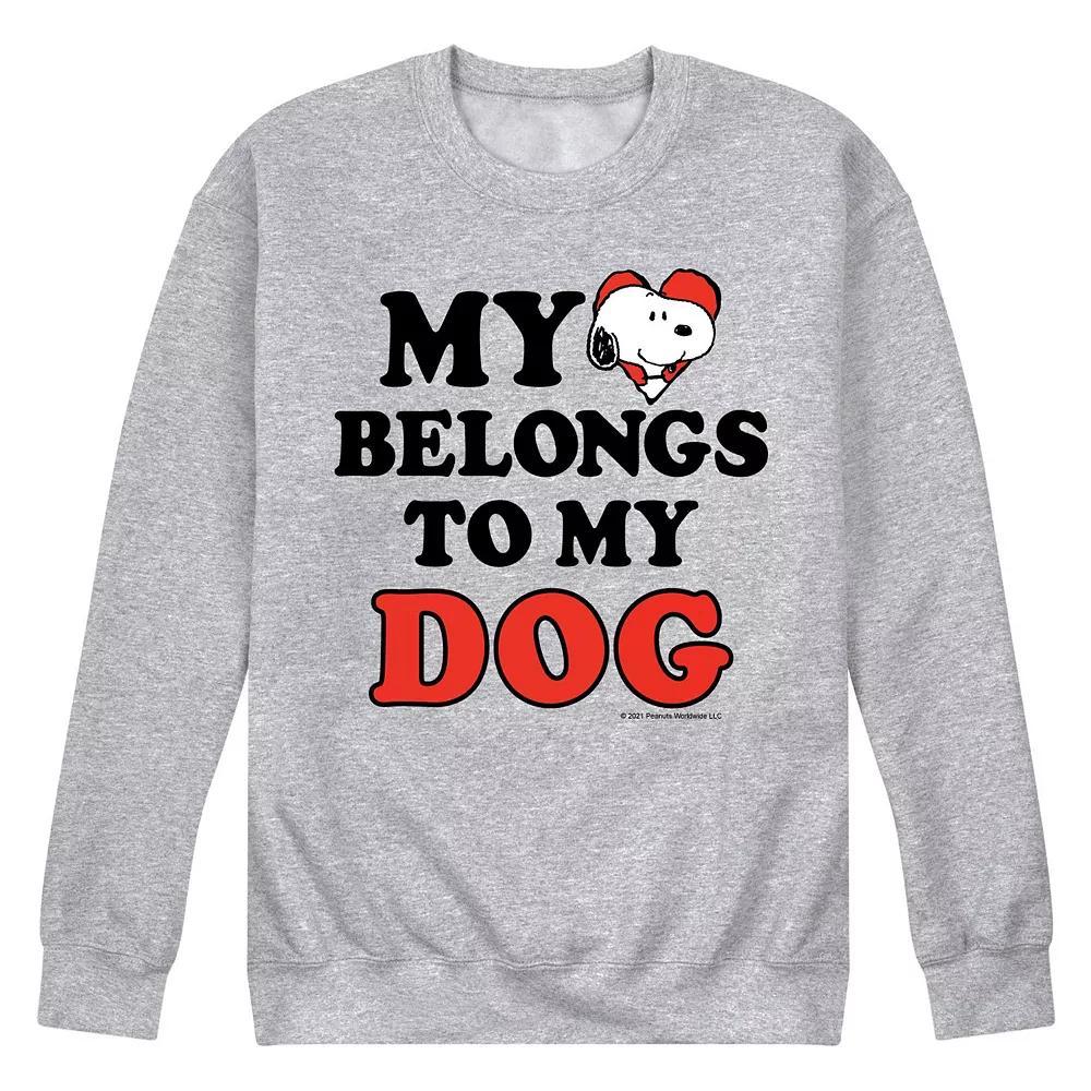 Men's Peanuts Heart Belongs Dog Fleece Sweatshirt, Size: XL, Grey Gray Product Image