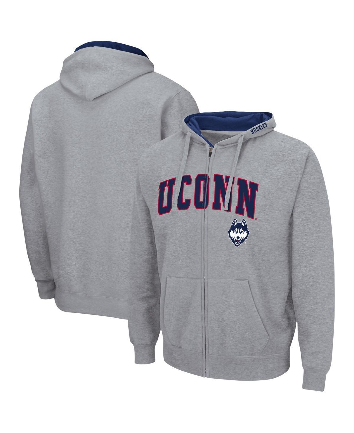 Mens Colosseum Heathered Gray UConn Huskies Arch & Logo 3.0 Full-Zip Hoodie Product Image