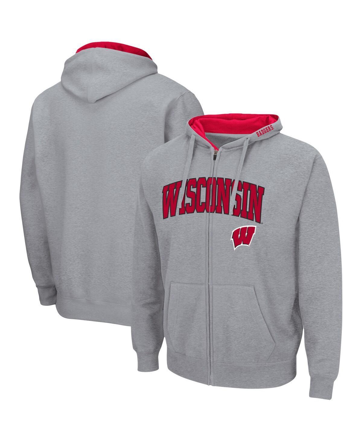 Men's Colosseum Heathered Gray Wisconsin Badgers Arch & Logo 3.0 Full-Zip Hoodie, Size: Large, Grey Product Image